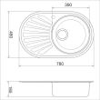 Chiuveta Sanobi 2020.BSM-OV.780X480mm, adancime 165mm, cuva pe dreapta, forma ovala, montare pe blat