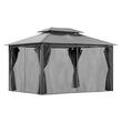 Pavilion de gradina cu acoperis din poliester, perdele si plasa antiinsecte, 3x4 metri, culoare gri grafit