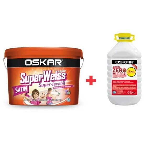 Vopsea superlavabilă antimucegai pentru interior Superweiss, satin alb 15 L + amorsa 4 L