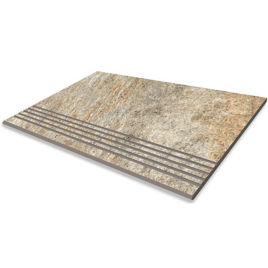 Treapta pentru scari gresie Quartz, model piatra, 6806-0042, 60 x 30 cm, culoare bej/gri, finisaj mat