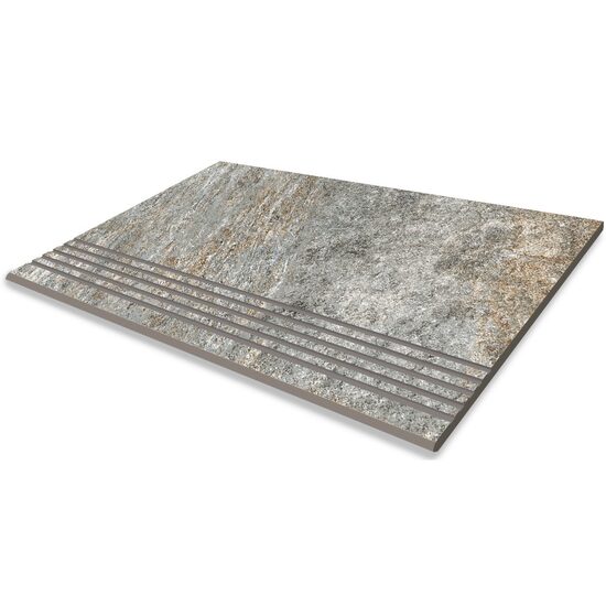 Treapta pentru scari gresie decorativa Quartz, model piatra, 6806-0043, 60 x 30 cm, culoare gri, finisaj mat