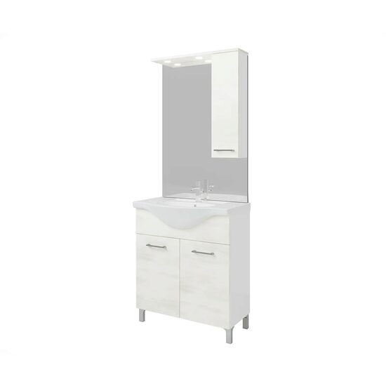 Set Baza cu doua usi si lavoar ceramic, 75 cm, si Oglinda cu dulapior si spoturi LED