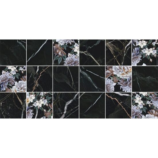 Piesa decorativa rectificata Vertus Square Black 4945, tip decor, 30x60 cm, culoare negru, finisaj lucios