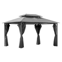 Pavilion de gradina cu acoperis din poliester, perdele si plasa antiinsecte, 3x4 metri, culoare gri grafit