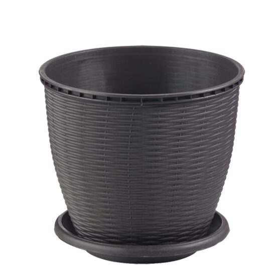 Ghiveci ratan wenge cu farfurie 9L