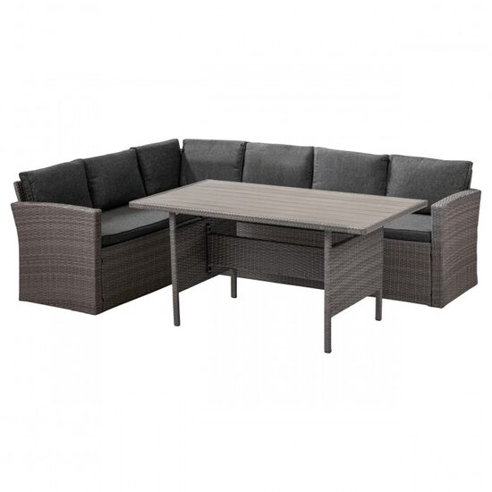 Set coltar cu masa Family din polirattan, pentru 5 persoane, gri