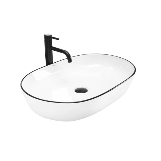 Lavoar pentru blat, ceramic Rea Cleo 61 White-Black Edge, 410 x 605 x 140 mm, REA-U6210