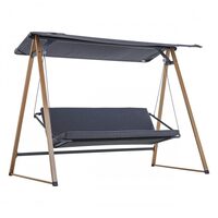 Balansoar de grădină Herning din otel, poliester filat si stofa, pentru 3 persoane cu copertina, 224 x 135 x 173 cm, culoare gri
