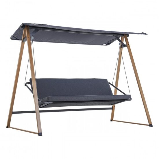 Balansoar de grădină Herning din otel, poliester filat si stofa, pentru 3 persoane cu copertina, 224 x 135 x 173 cm, culoare gri