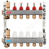 Distribuitor-colector 1" din inox 6 circuite cu debitmetre si robineti termostatati SN-RZP06S