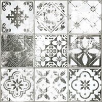 Gresie Pattern White, model decor, 45x45 cm, alb, finisaj lucios
