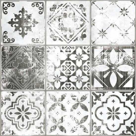 Gresie Pattern White, model decor, 45x45 cm, alb, finisaj lucios