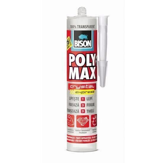 Adeziv si etanseizant de constructii, universal, BISON Poly Max Cristal Express trs. MS polimer 300g, 428977