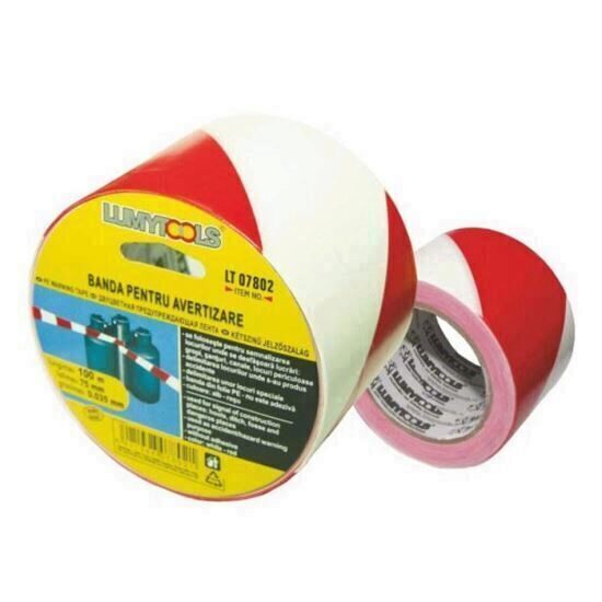 Banda pentru avertizare, rosu si alb, 100m x 75 mm, Lumytools LT07802