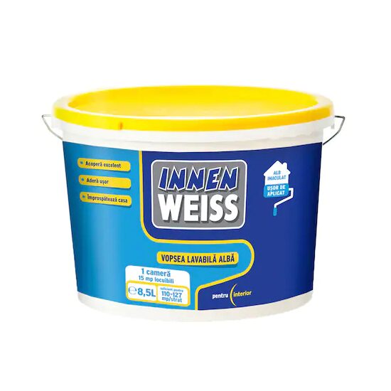 Vopsea lavabilă pentru interior Innenweiss, alb, finisaj mat, 8,5 L