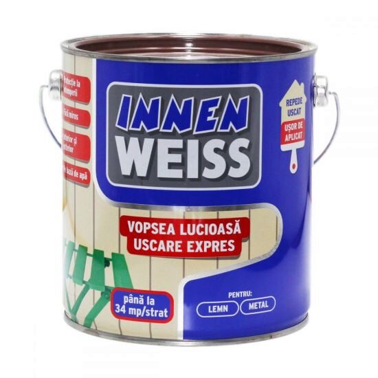 Vopsea pe baza de apa pentru lemn si metal INNENWEISS cu uscare expres, interior / exterior GRI 0.6 L
