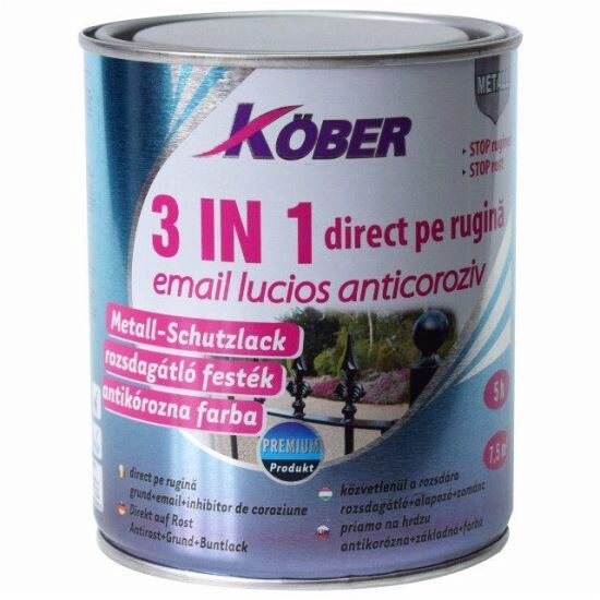 Vopsea alchidica argintie Kober direct pe rugina 3 in 1 0.75 L