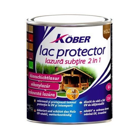 Lac protector pentru lemn interior / exterior KOBER lazura subtire 2 in 1 STEJAR INCHIS 0.75 L