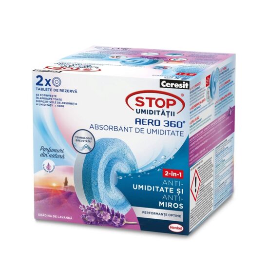 Set 2 tablete absorbante de umiditate Ceresit Stop Umidității Aero 360°, parfum Lavandă, 2 × 450 g 2259564/2629139