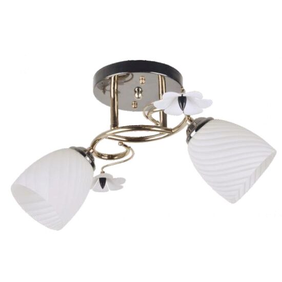 Lustră Klausen Lola 2 LY-3080, 2 × E27, maximum 15 W/bec, metal și sticlă, alb-auriu, 42 × 24 × 24 cm, IP20