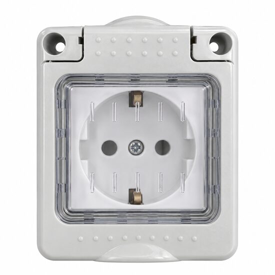 Priza aplicata cu contact de protectie si capac, IP55, SR