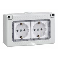 Priza dubla aplicata cu contact de protectie si capac, IP55, 2SR