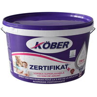 Vopsea superlavabilă antimicrobiană pentru interior Kober Zertifikat Plus, cu ioni de argint, alb, finisaj mat, 8,5 L