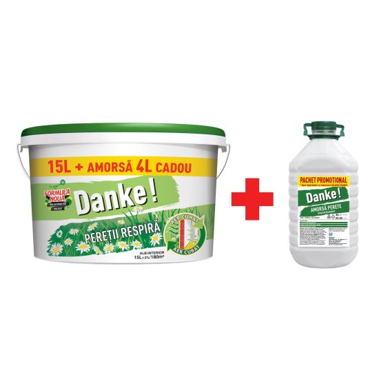 Vopsea lavabila interior, Danke - peretii respira, alba, 15 L + amorsa Danke 4 L