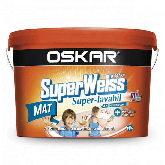 Vopsea superlavabilă antimucegai pentru interior Superweiss, mat alb 2,5 L