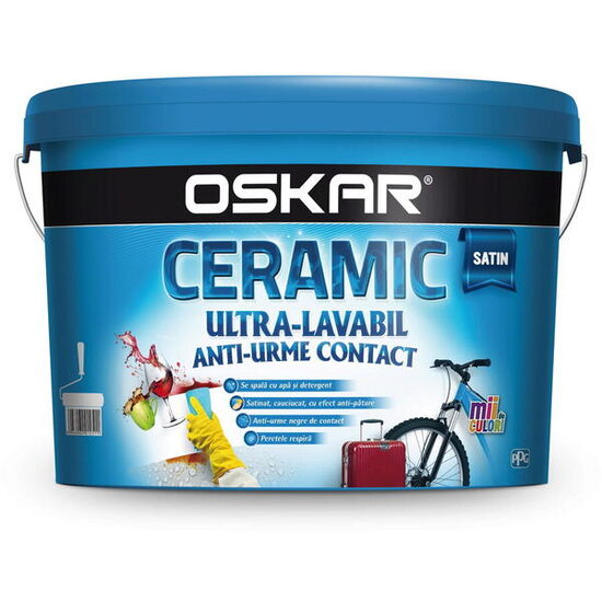 Vopsea lavabilă de interior OSKAR Ceramic, ultra lavabil disp satin int alb 8,5 L