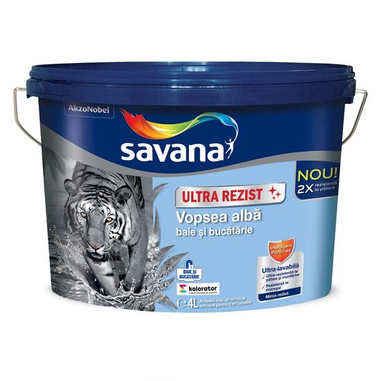 Vopsea super lavabila, superalba, Savana Ultrarezist, pentru baie si bucatarie, alba 4L
