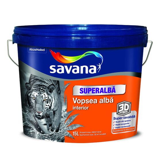 Vopsea superlavabilă pentru interior Savana, superalb, 15 L