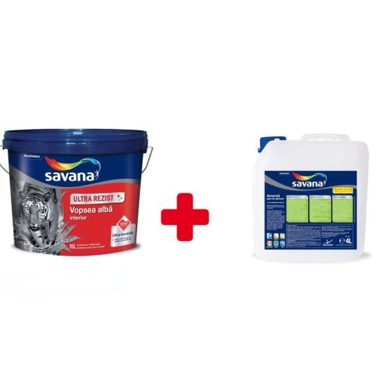 Vopsea superlavabila, superalba, Savana Ultra Rezist, de interior, alba 15L + Amorsa 4 L