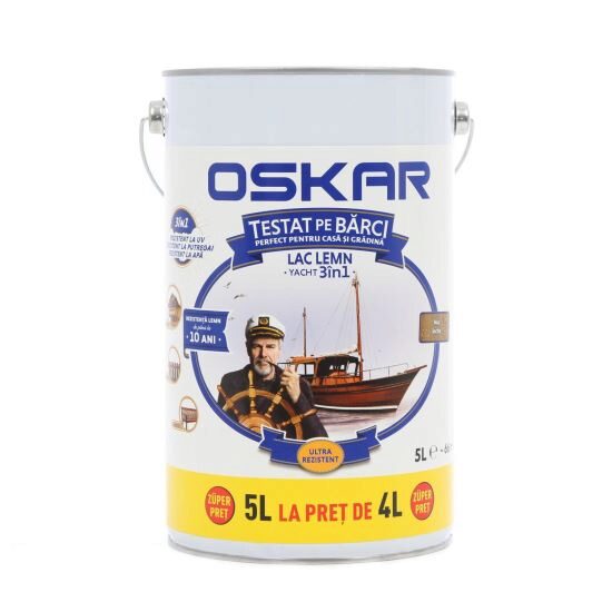 Lac pentru lemn Oskar Yacht 3 in 1, pentru exterior, nuc inchis 5L