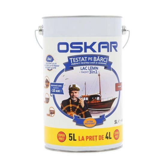 Lac pentru lemn Oskar Yacht 3 in 1, pentru exterior, trandafir 5L