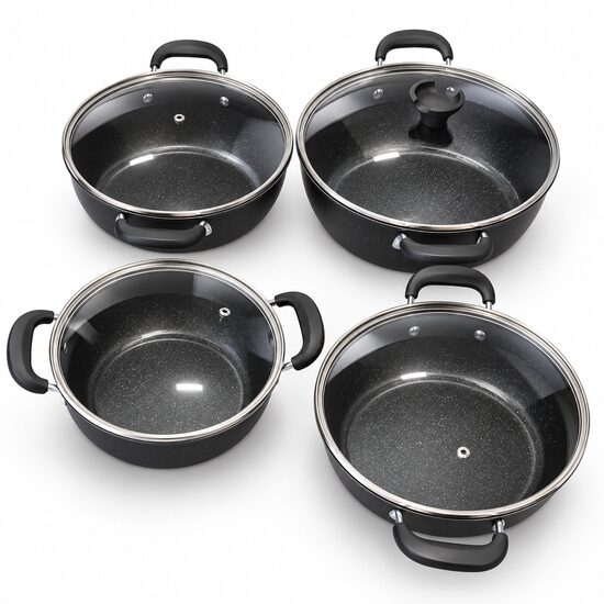 Set 4 oale de gătit cu capace, dimensiuni 24, 26, 28 și 30 cm