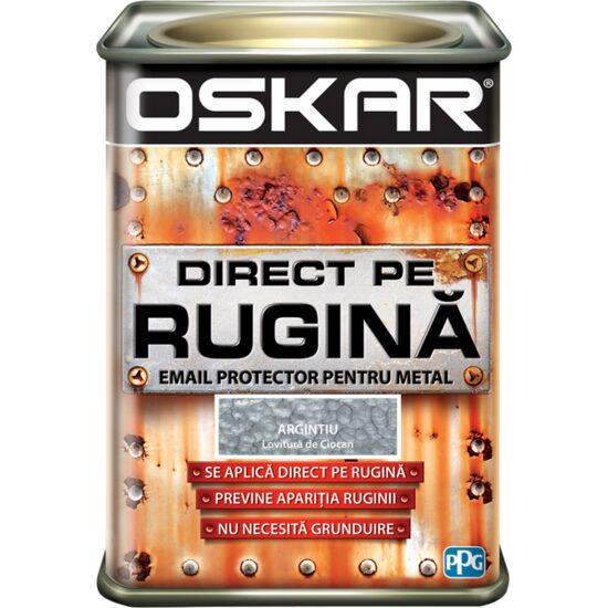 Email anticoroziv OSKAR Direct pe Rugină, argintiu lovitciocan 0,5 L
