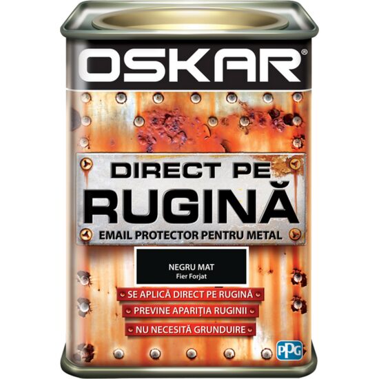 Email anticoroziv OSKAR Direct pe Rugină, negru mat forjat 0,5 L