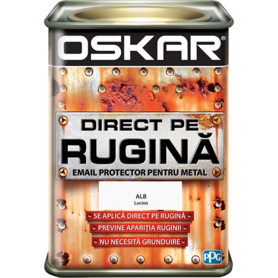 Email anticoroziv OSKAR Direct pe Rugină, alb lucios 0,5 L