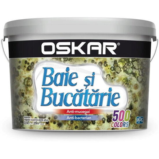 Vopsea lavabilă de interior OSKAR pentru baie și bucătărie, alb, 2,5 L