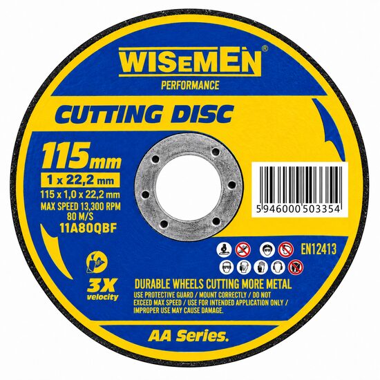 Disc abraziv de taiere pentru polizor unghiular, 115 x 1 x 22,2 mm, 11A80QBF