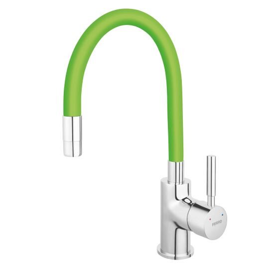 Baterie stativa bucatarie, pipa flexibila, crom-verde Zumba BZA4G FERRO