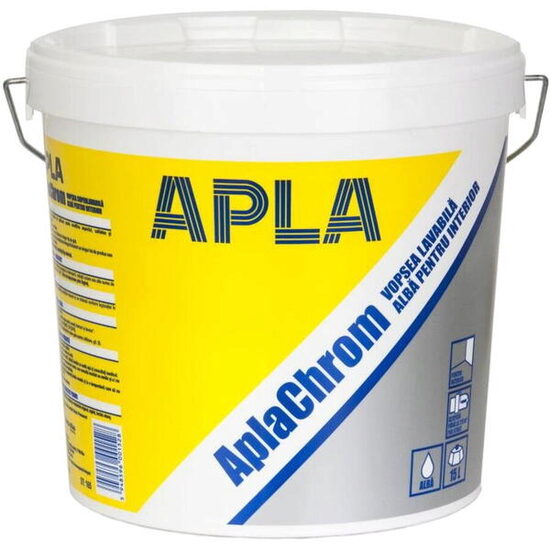 Vopsea lavabilă pentru interior AplaChrom, alb, finisaj mat, putere mare de acoperire, 2,5 L