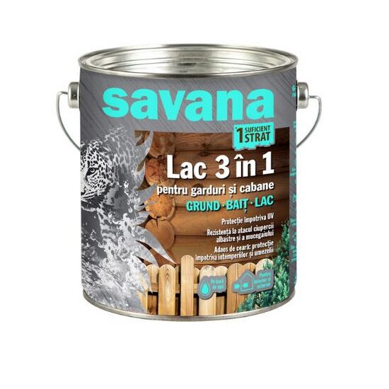 Lac 3 in 1 pentru lemn Savana garduri si cabane, pe baza de apa STEJAR 2.5 L