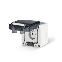 Priză schuko aplicata 95 × 95 mm IP65 cu capac rabatabil pentru exterior 137.6407