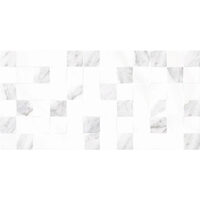 Piesa decorativa faianta alb / gri Livorno Cubik Gris, model marmura 25x50 cm