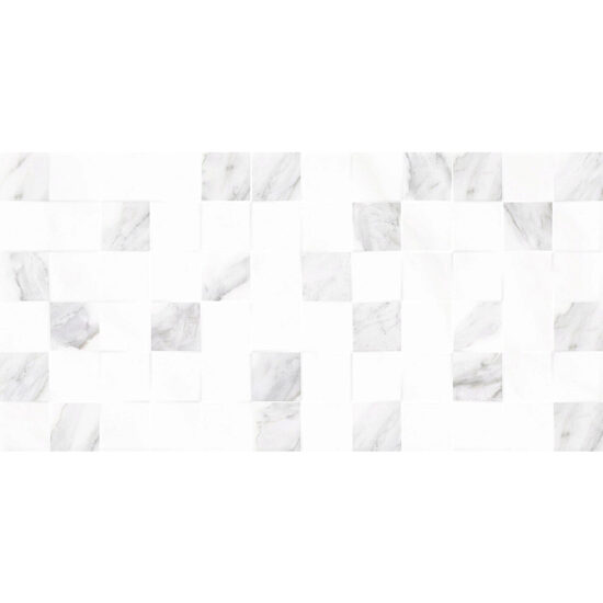 Piesa decorativa faianta alb / gri Livorno Cubik Gris, model marmura 25x50 cm