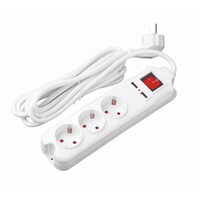 Prelungitor 3 prize cu protecție copii 3 m 16a 250 V 2 USB alb Lohuis