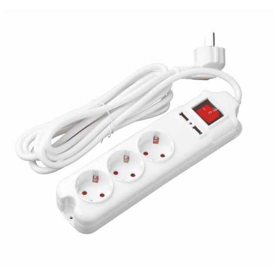 Prelungitor 3 prize cu protecție copii 3 m 16a 250 V 2 USB alb Lohuis
