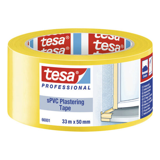 Bandă tencuiala tesa® 33 m x 50 mm galben PVC rezistent la UV pentru exterior